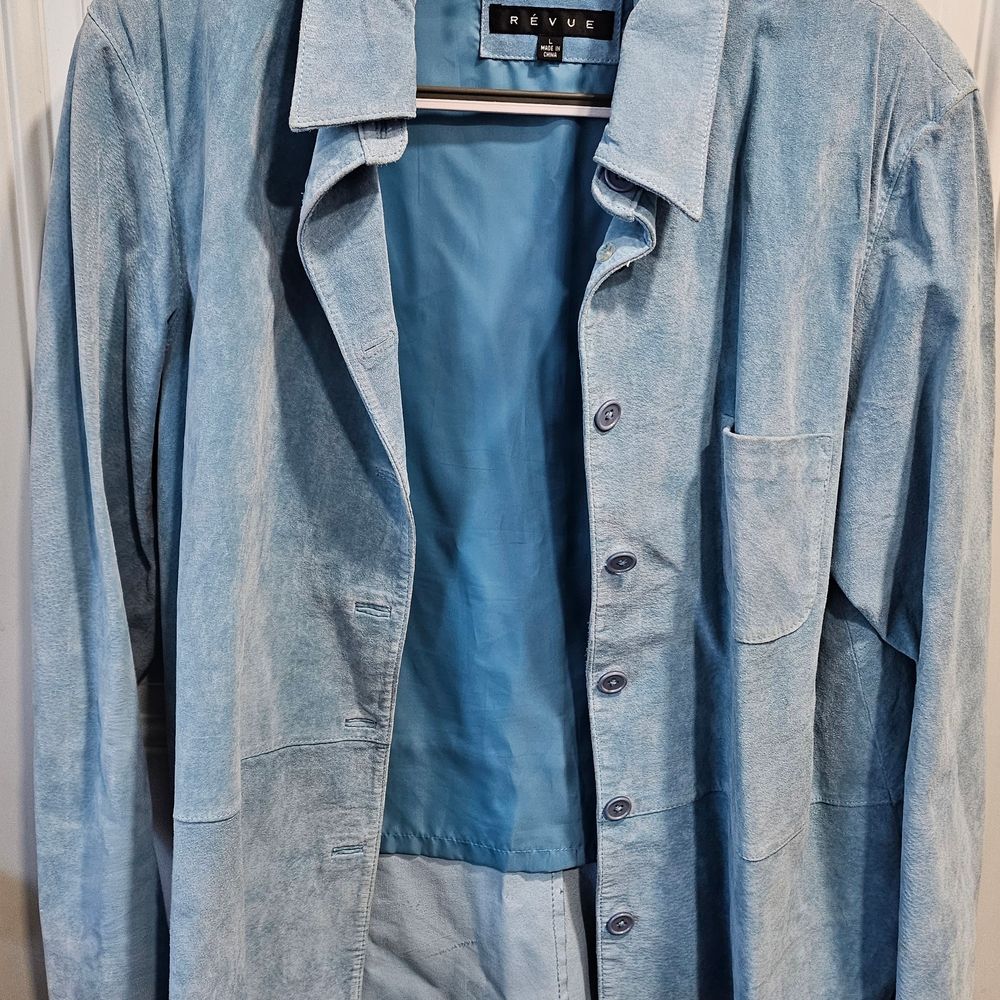 Y2k Womens Sky Blue Button Down 100 Suede Leather Shirt Preowned Obviosly